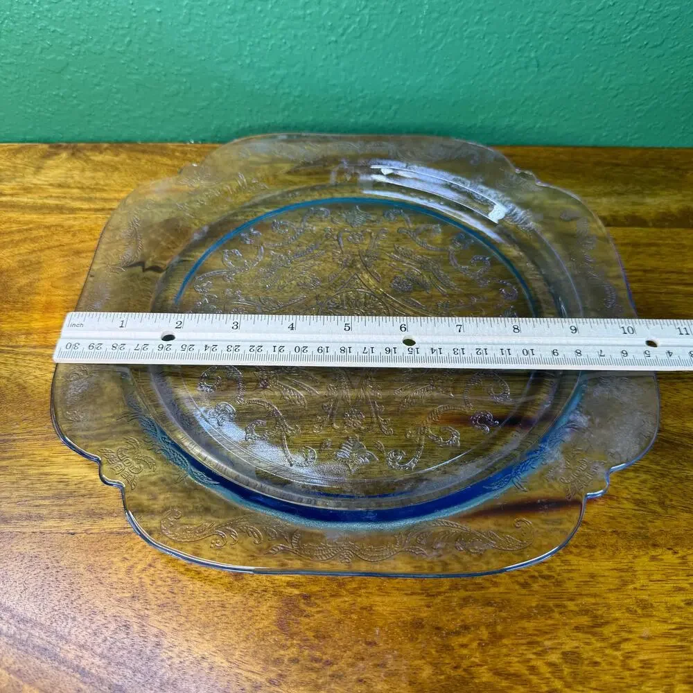 Vintage Federal Glass Dinner Plate - 1930s Depression Glass Square Serving Dish